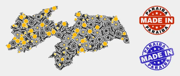 Mosaico Paraiba mapa estatal de elementos industriales y hecho en Grunge Seal — Archivo Imágenes Vectoriales