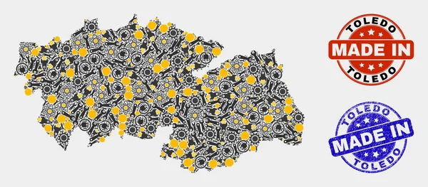 Mosaico de Toledo Mapa de la Provincia de los Artículos Tecnológicos y Made In Grunge Sello — Archivo Imágenes Vectoriales