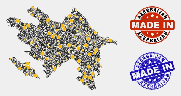 Mosaico Azerbaigian mappa di Workshop Articoli e fatto in Grunge Francobollo — Vettoriale Stock