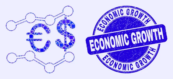 蓝色纹章经济增长印章与金融趋势拼图 — 图库矢量图片