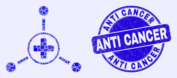 Blauw gekraakte anti-kanker postzegel en medisch centrum Links Mozaïek — Stockvector