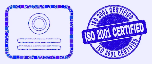 ブルースクラッチISO 2001認証切手と証明書モザイク — ストックベクタ