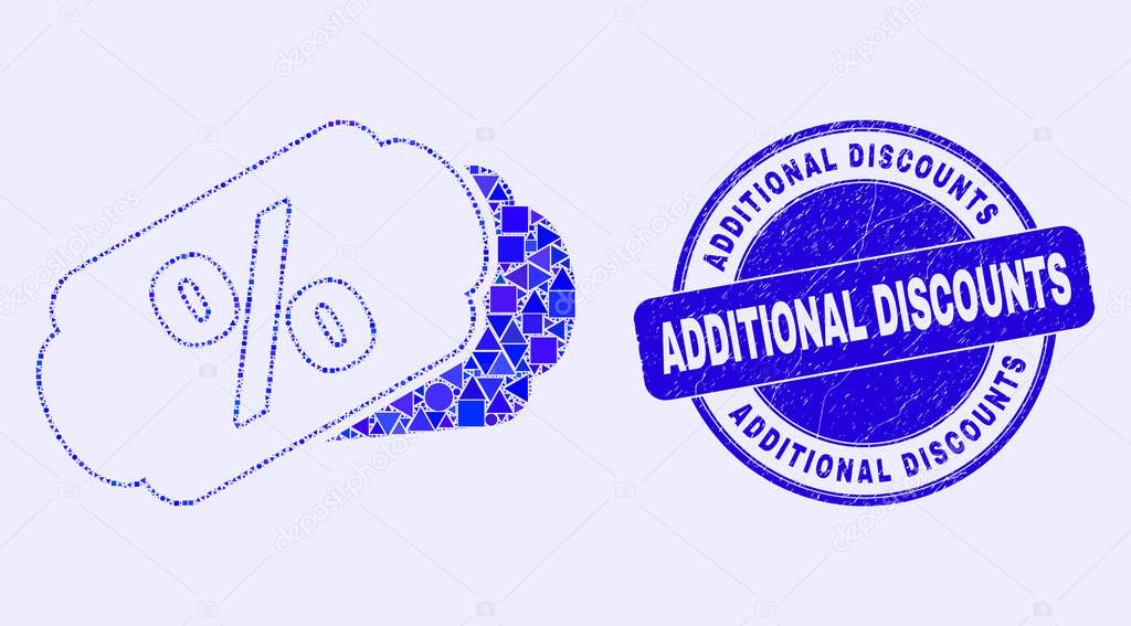 Blue Scratched Additional Discounts Stamp Seal and Percent Tags Mosaic