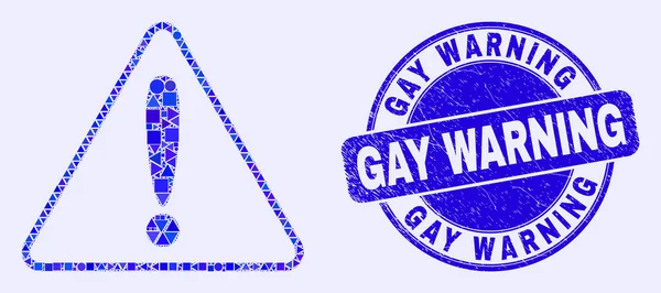 Blue Grunge Gay Attenzione Francobollo e Avvertimento Mosaico — Vettoriale Stock