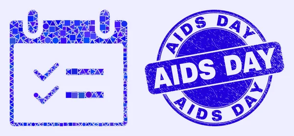 Blå grunge AIDS Day Stämpel och kalender Page Uppgifter Mosaik — Stock vektor