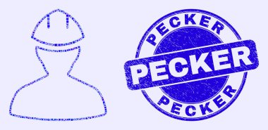 Mavi Çizik Pecker Mühür ve İşçi Mozaiği