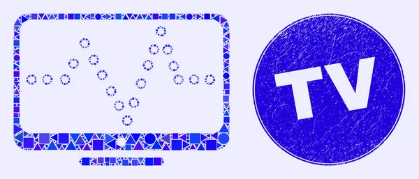 Blue Grunge TV Seal and Online Dotted Chart Mosaic — стоковий вектор