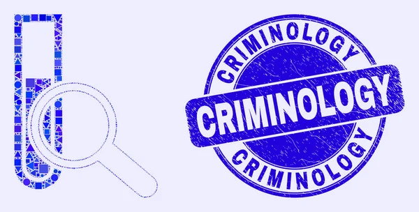 Sello de sello de criminología Grunge azul y explorar mosaico de tubo de prueba — Vector de stock