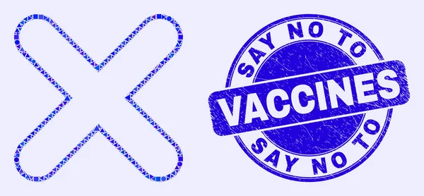 Azul angústia dizer não ao selo de vacinas e X-Cross Mosaic — Vetor de Stock
