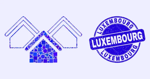 Blaue Seenot Luxemburg Briefmarken und Häuser Mosaik — Stockvektor