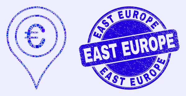 Σφραγίδα Blue Grunge East Europe και ψηφιδωτό χαρτών του Euro Map — Διανυσματικό Αρχείο