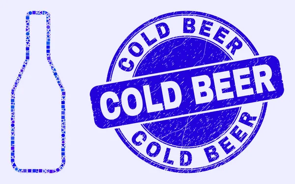 Blue Distress Chladné pivo razítko pečeť a láhev piva mozaika — Stockový vektor