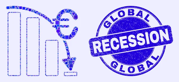 Kék vészhelyzet globális recesszió pecsét és euró válság diagram mozaik — Stock Vector