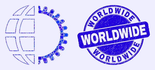 Timbro blu di soccorso in tutto il mondo e Mosaico di servizio globale — Vettoriale Stock