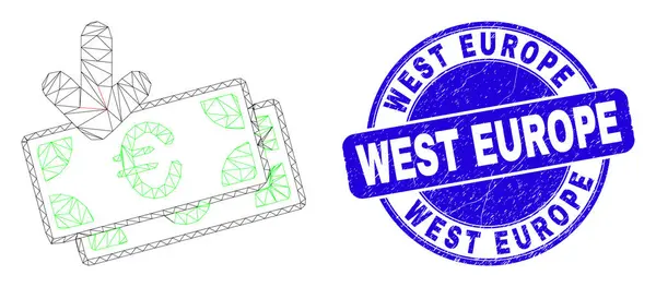Σφραγίδα και ηλεκτρονικό χαρτονόμισμα Εισόδημα τραπεζογραμματίων ευρώ της Δυτικής Ευρώπης — Διανυσματικό Αρχείο