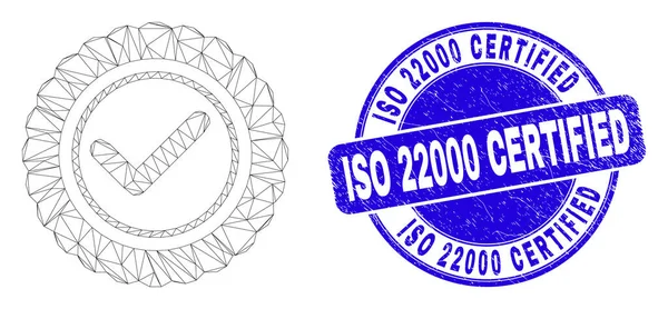 Sello certificado ISO 22000 de Blue Distress y sello de aprobación de canal web — Vector de stock