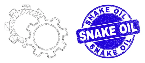 Blue Grunge Snake Oil Stamp und Web Mesh Cogs — Stockvektor