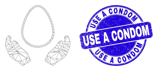 Modrá tíseň používat kondom razítko pečeť a Web Mesh vejce péče ruce — Stockový vektor