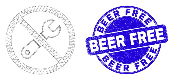 Blue Grunge Beer Sceau timbre gratuit et Web Mesh Interdit de réparation — Image vectorielle