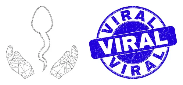 Blue Scratched Viral Stamp Seal and Web Mesh Sperm Care Hands — 스톡 벡터