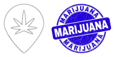 Blue Grunge Marijuana Stamp ve Web Carcass Cannabis Harita İşaretleyici