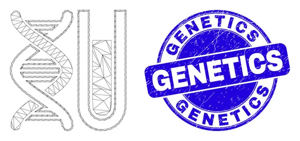 Blauwe Grunge Genetica Stempel en Web Carcass DNA Testtube — Stockvector