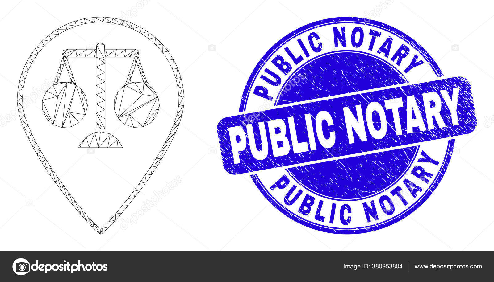Blue Grunge Public Notary Stamp Seal and  Carcass Justice Map Marker