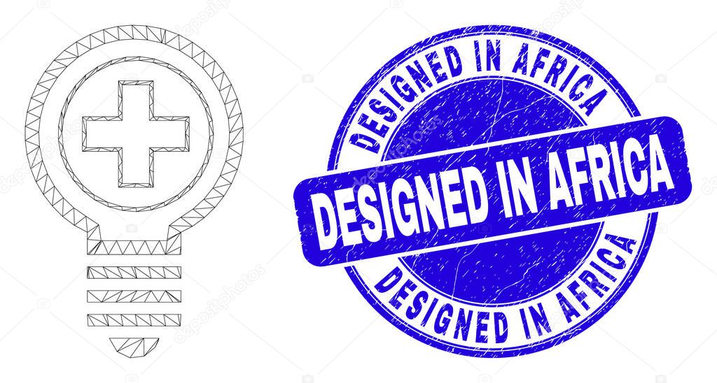 Blue Grunge Designed in Africa Stamp Seal and Web Mesh Medical Bulb