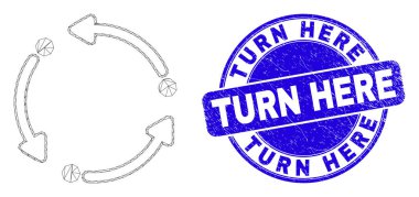 Mavi Grunge Buradan Dön Damga Mühür ve Web Gövde Döndürme Okları