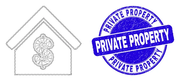 Blue Grunge Propriedade privada Selo e Web Mesh Rent House —  Vetores de Stock