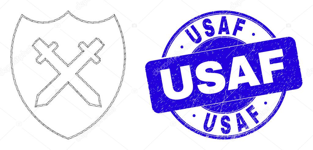 Blue Grunge USAF Stamp Seal and Web Mesh Shield and Swords