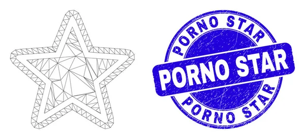 Blue Grunge Porno Star Stempel und Web Mesh Star — Stockvektor