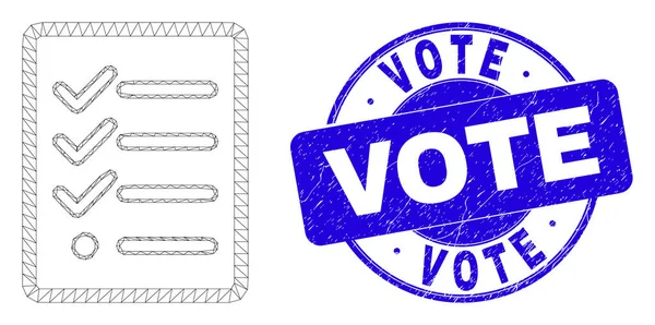 Blue Grunge Vote Stamp Seal and Web Mesh Task List Page — Stock Vector