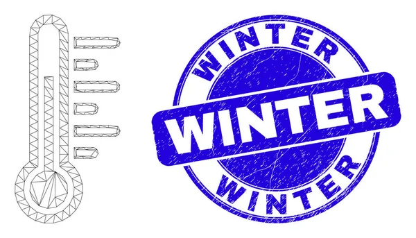 Blue Distress Wintersiegel und Netztemperatur — Stockvektor
