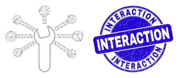 Sceau d'interaction Blue Grunge et clé à molette Web Liens — Image vectorielle