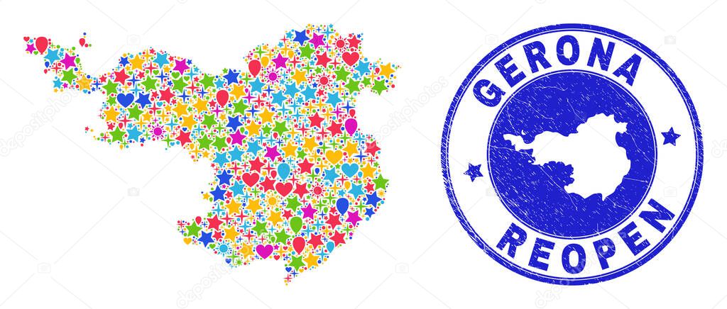 Reopening Gerona Province Map Collage and Textured Seal