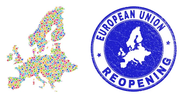 Réouverture du collage et du timbre Grunge de la carte de l'Union européenne — Image vectorielle