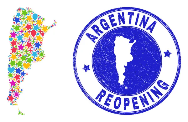 Riapertura Argentina Mappa Mosaico e Grunge Seal — Vettoriale Stock