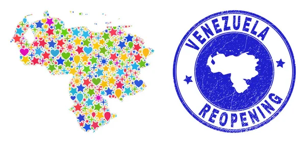 Reopening Venezuela Map Collage and Grunge Stamp — Stock Vector