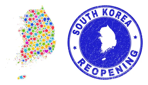 韓国地図を開くモザイクとグランジ切手 — ストックベクタ