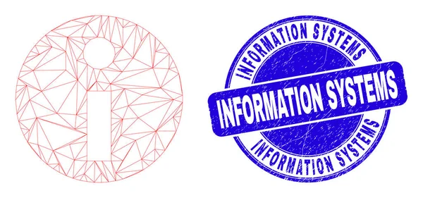 Blue Scratched Information Systems Stamp Seal és Web Mesh információk — Stock Vector