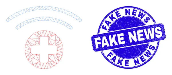 Blue Distress Fake News Seal and Web Carcass Medical Source — Stockový vektor