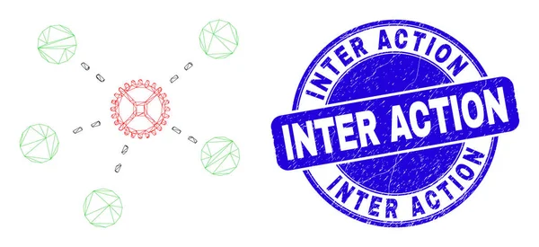 Blue Distress Inter Action Stamp Seal and Web Carcass Gear Links — стоковий вектор