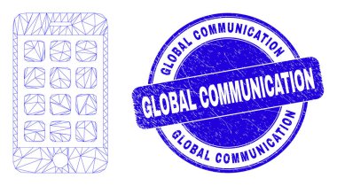 Mavi Çizik Küresel İletişim Mührü ve Web Ağ Cep Telefonu