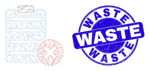 Blue Distress Waste Stamp Seal och Web Carcass Ta bort rapportsida — Stock vektor