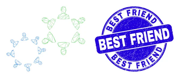 Blue Scratched Best Friend Stamp και συνεργασία Web Mesh People — Διανυσματικό Αρχείο