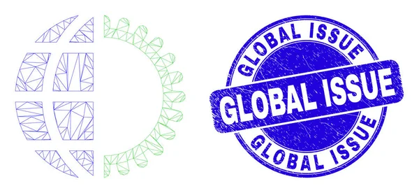 Blue Grunge Global Issue Seal und Web Carcass Global Service — Stockvektor