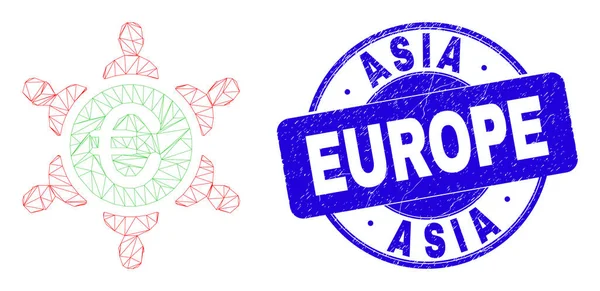 Blue Grunge Asia Europe Briefmarken und Web Carcass Euro People Union — Stockvektor