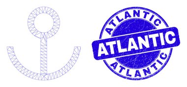 Mavi Grunge Atlantik Mührü ve Ağ Gövdesi Çapa