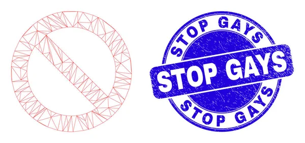 Blue Scratched Stop Gays Stämpel Seal och Web Mesh Förbjuden — Stock vektor